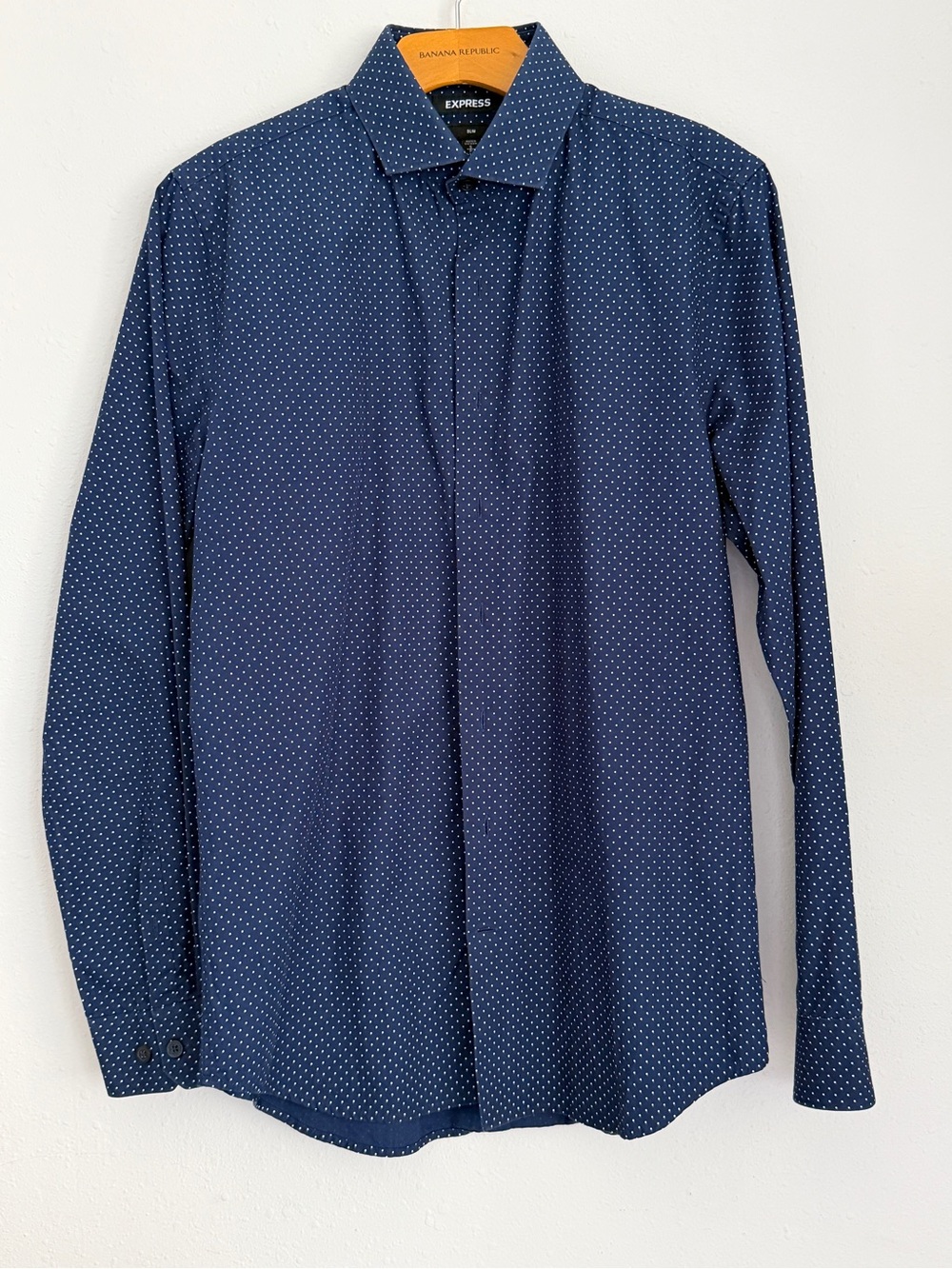 Express Men's Navy Blue Microdot Dress Shirt